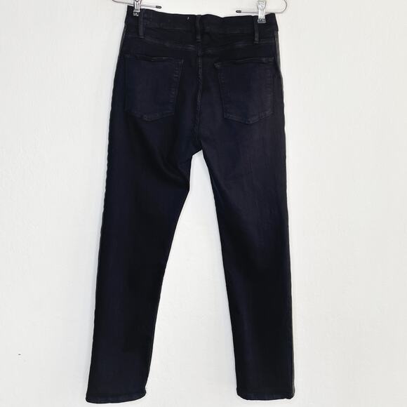 Frame Denim Le High Rise Straight Black Noir Coated Tuxedo Side Stripe Jeans 26 - Picture 10 of 14